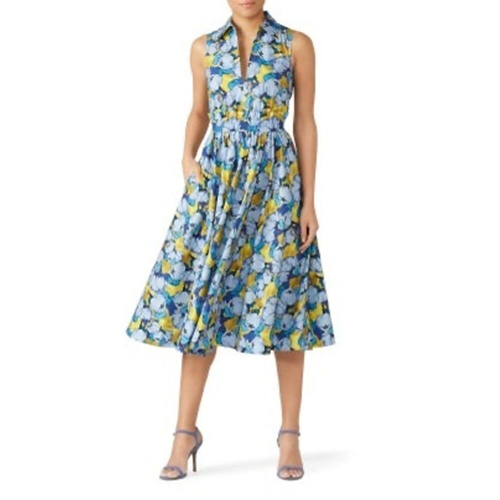Pinko Light Blue Peony Floral Print Sleeveless Midi Dress Size L